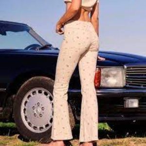 New Free People cream floral penny pull on flare jeans 25